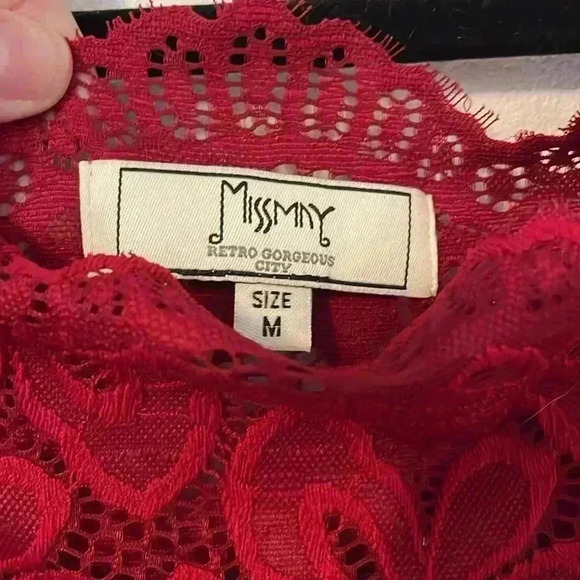 Miss May Lace Top Off Shoulder - A-line Dress - Holiday Red- Medium - Picture 4 of 6
